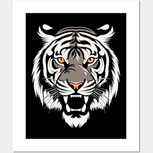 Majestic tiger in black and white vector - 3 Posters and Art